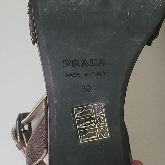 Prada Gold & Brown Wedge Sandals Size 39 - Picture 7 of 7